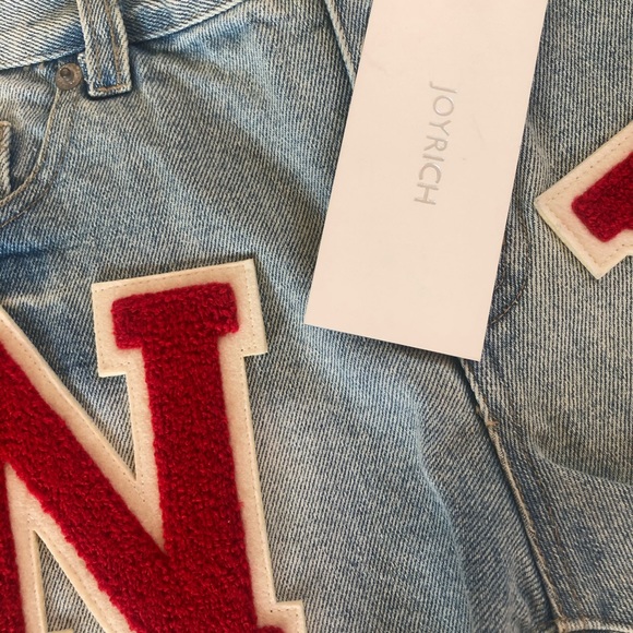 JOYRICH LETTERMAN PATCH VARSITY DENIM SHORTS NWT - Picture 3 of 6